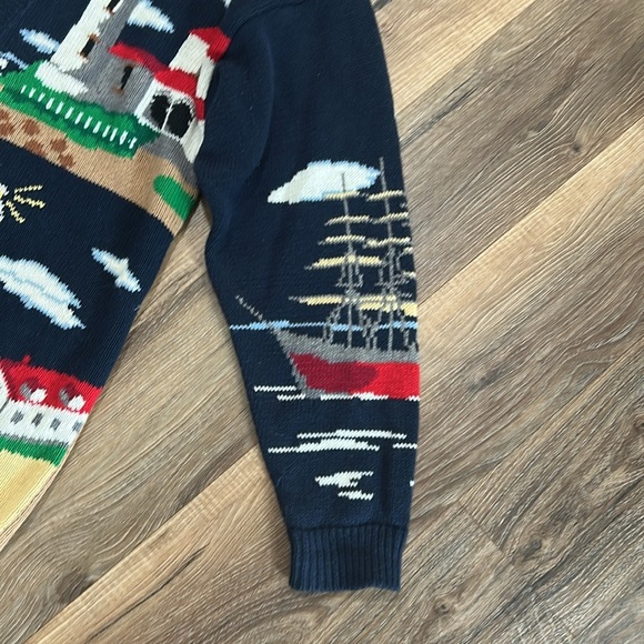 Vintage PBJ Sport Navy Blue Lighthouse Nautical Novelty Cardigan Size Large - Picture 3 of 16